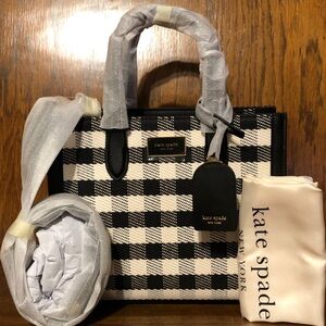NWT-Kate Spade-Manhattan-Gingham Tweed-Small Tote-Black & White-$398